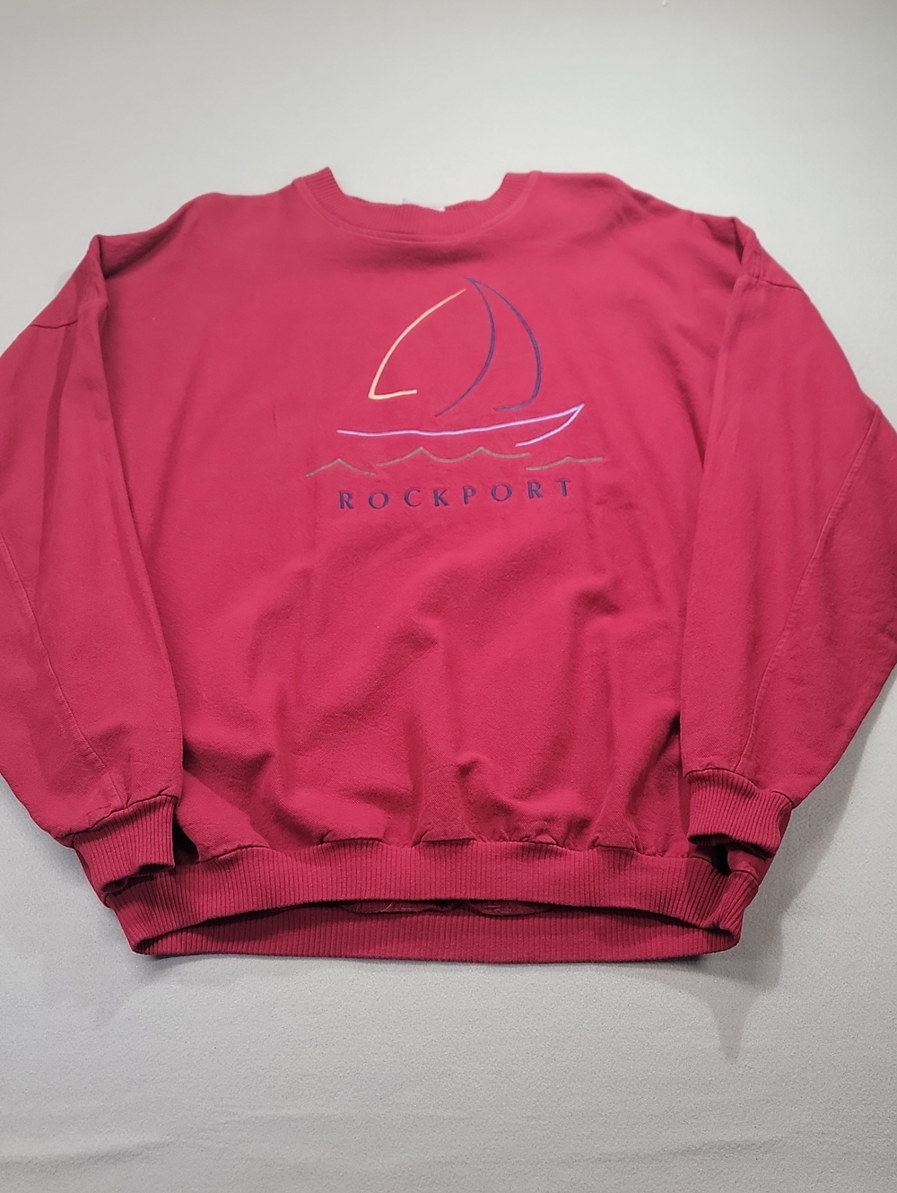 Vintage 90s TimeOut Red Sailboat Sweatshirt XL Oversized Chunky Coastal Nautical